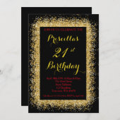 Einladung zum 21. Geburtstag, schwarz, Konfetti, G (Vorne/Hinten)