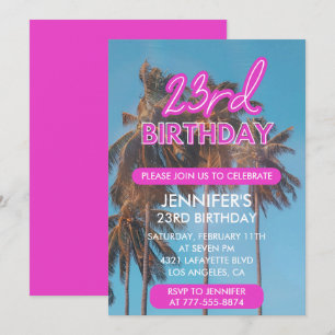 Einladung zum 23. Geburtstag Sommer Pinke Palme