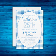 Einladung zum 25. Geburtstag, Blue Gingham Pattern