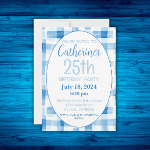 Einladung zum 25. Geburtstag, Blue Gingham Pattern