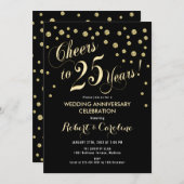 Einladung zum 25. Hochzeitstag - Black & Gold (Vorne/Hinten)