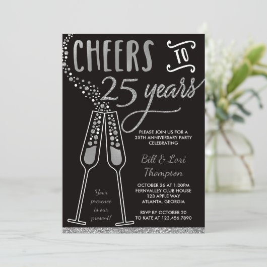 Einladung zum 25. Jubiläum, Imitate Glitzer/Folien (Stehend Vorderseite)