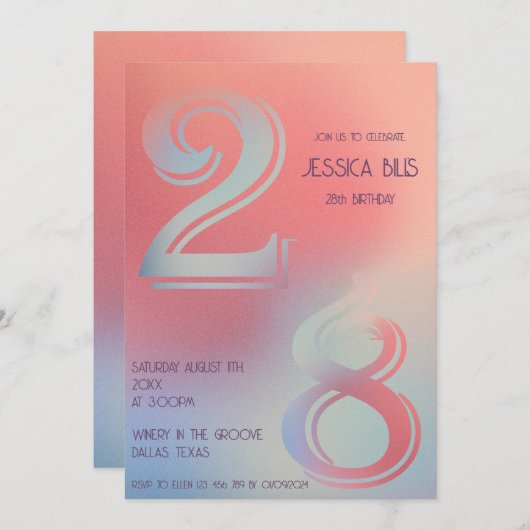 Einladung zum 28. Geburtstag (Vorne/Hinten)