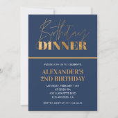 Einladung zum 2. Geburtstag Abendessen Gold Navy (Vorderseite)