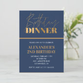 Einladung zum 2. Geburtstag Abendessen Gold Navy (Stehend Vorderseite)