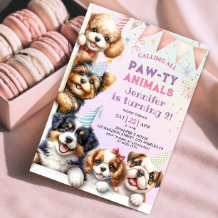 Einladung zum 2. Geburtstag: Mädchen Hundeparty