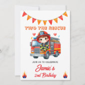 Einladung zum 2. Geburtstag mit Feuerwehrauto "Two (Vorderseite)