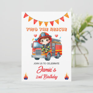 Einladung zum 2. Geburtstag mit Feuerwehrauto "Two