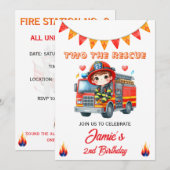 Einladung zum 2. Geburtstag mit Feuerwehrauto "Two (Vorne/Hinten)