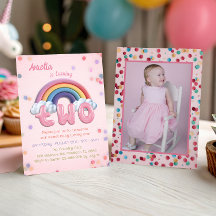 Einladung zum 2. Geburtstag mit Foto und rosa Rege