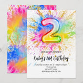 Einladung zum 2. Geburtstag mit Regenbogen-Farbspr (Vorne/Hinten)