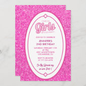 Einladung zum 2. Geburtstag Retro Rosa Glitzer (Vorne/Hinten)