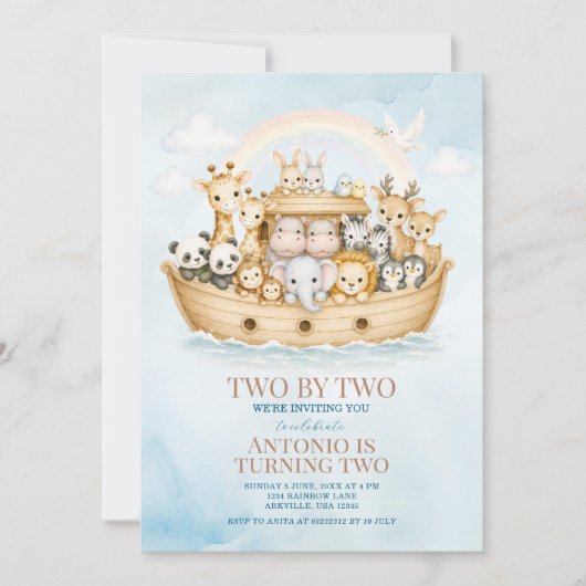 Einladung zum 2. Geburtstag von Noahs Arche Junge (Vorderseite)