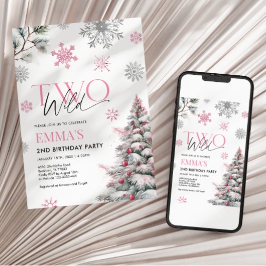 Einladung zum 2. Geburtstag, zwei wilde Rosa Gebur