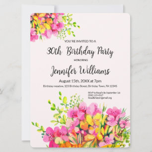Einladung zum 30. Geburtstag, Blume in Rosa und Or