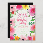 Einladung zum 30. Geburtstag. Blumengeburt. Damen (Vorne/Hinten)
