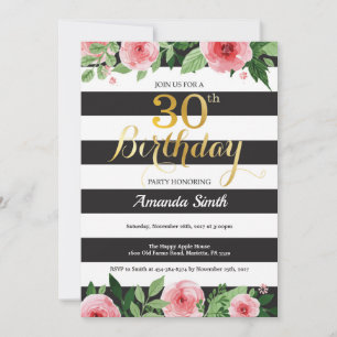 Einladung zum 30. Geburtstag für Frauen. Florales
