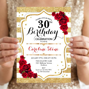 Einladung zum 30. Geburtstag Gold Weiße Streifen R