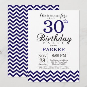 Einladung zum 30. Geburtstag Navy Blau Chevron
