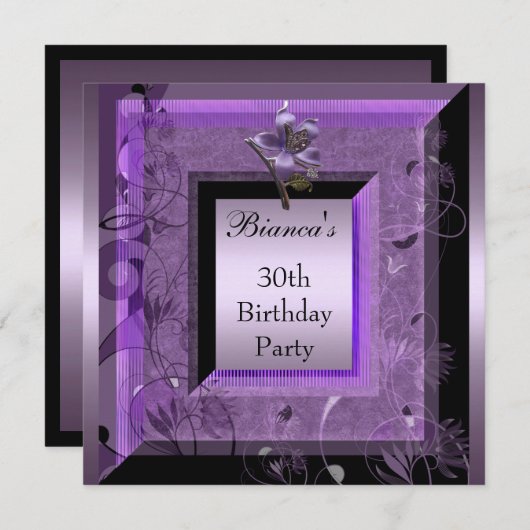 Einladung zum 30. Geburtstag Party Lila (Vorne/Hinten)