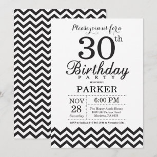 Einladung zum 30. Geburtstag Schwarz-Weiß Chevron