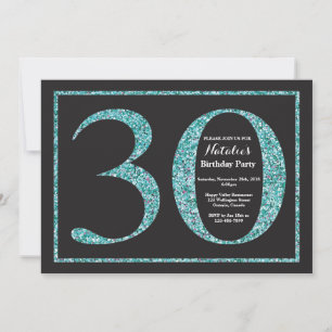 Einladung zum 30. Geburtstag Teal Glitter Kreideta