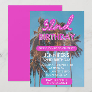 Einladung zum 32. Geburtstag Sommer Pinke Palme