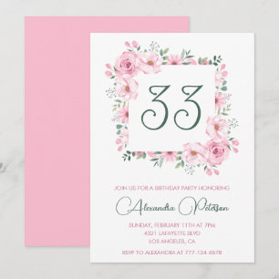 Einladung zum 33. Geburtstag Boho Floral Rosa Eleg