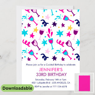 Einladung zum 33. Geburtstag Cocktail Modern Pink
