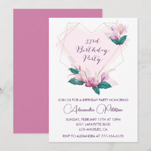 Einladung zum 33. Geburtstag Elegant Boho rosa