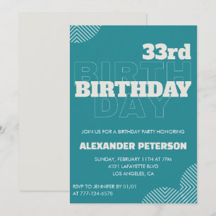 Einladung zum 33. Geburtstag Männer Blaue Typograf
