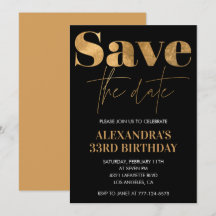Einladung zum 33. Geburtstag Save the Date Schwarz