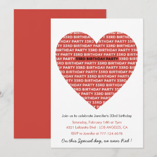 Einladung zum 33. Geburtstag Typografie Rot Schwar