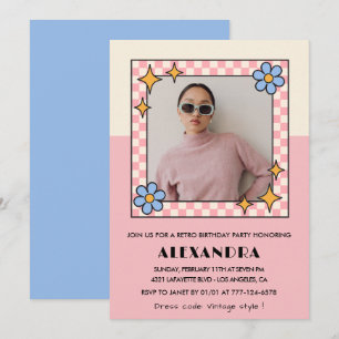 Einladung zum 35. Geburtstag Retro Groovy Pink Blu