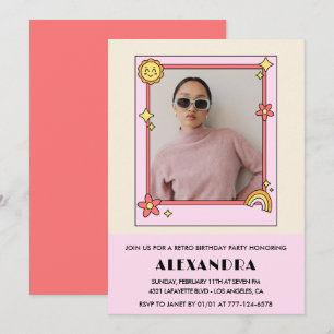Einladung zum 35. Geburtstag Retro Groovy Pink Flo
