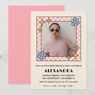 Einladung zum 38. Geburtstag mit rosa retro Blumen