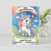 Einladung zum 3. Geburtstag - Einhorn (Stehend Vorderseite)