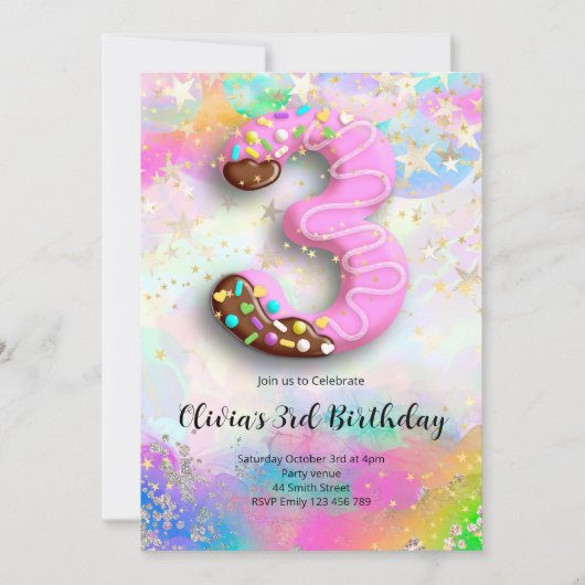 Einladung zum 3. Geburtstag für Mädchen (Vorderseite)