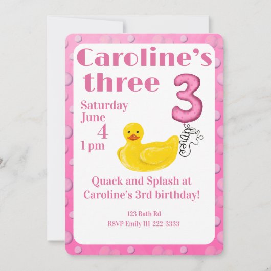 Einladung zum 3. Geburtstag mit Gummiente "Make a  (Vorderseite)