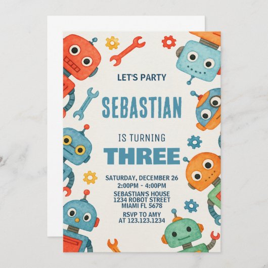 Einladung zum 3. Geburtstag von Robot (Vorne/Hinten)