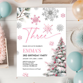 Einladung zum 3. Geburtstag, Winter Pink, 3. Gebur
