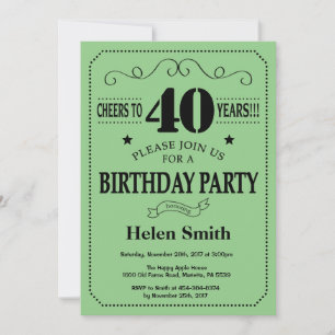 Einladung zum 40. Geburtstag in Schwarz und Grün