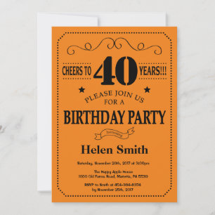 Einladung zum 40. Geburtstag in Schwarz und Orange