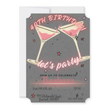 Einladung zum 40. Geburtstag - Pink Cocktail