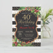 Einladung zum 40. Geburtstag. Schwarzes Weihnachts (Stehend Vorderseite)