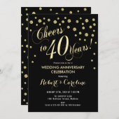 Einladung zum 40. Hochzeitstag - Black & Gold (Vorne/Hinten)