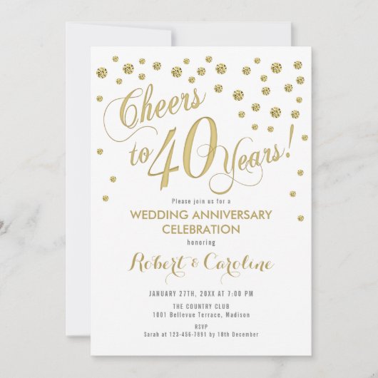 Einladung zum 40. Hochzeitstag - Gold & Weiß (Vorderseite)