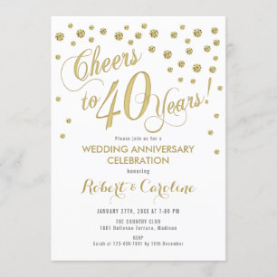 Einladung zum 40. Hochzeitstag - Gold & Weiß