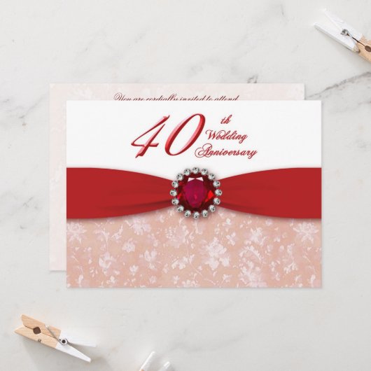 Einladung zum 40. Hochzeitstag in Damask (Vorderseite/Rückseite Beispiel)