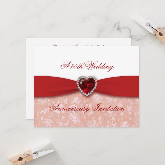 Einladung zum 40. Hochzeitstag in Damask (Vorderseite/Rückseite Beispiel)